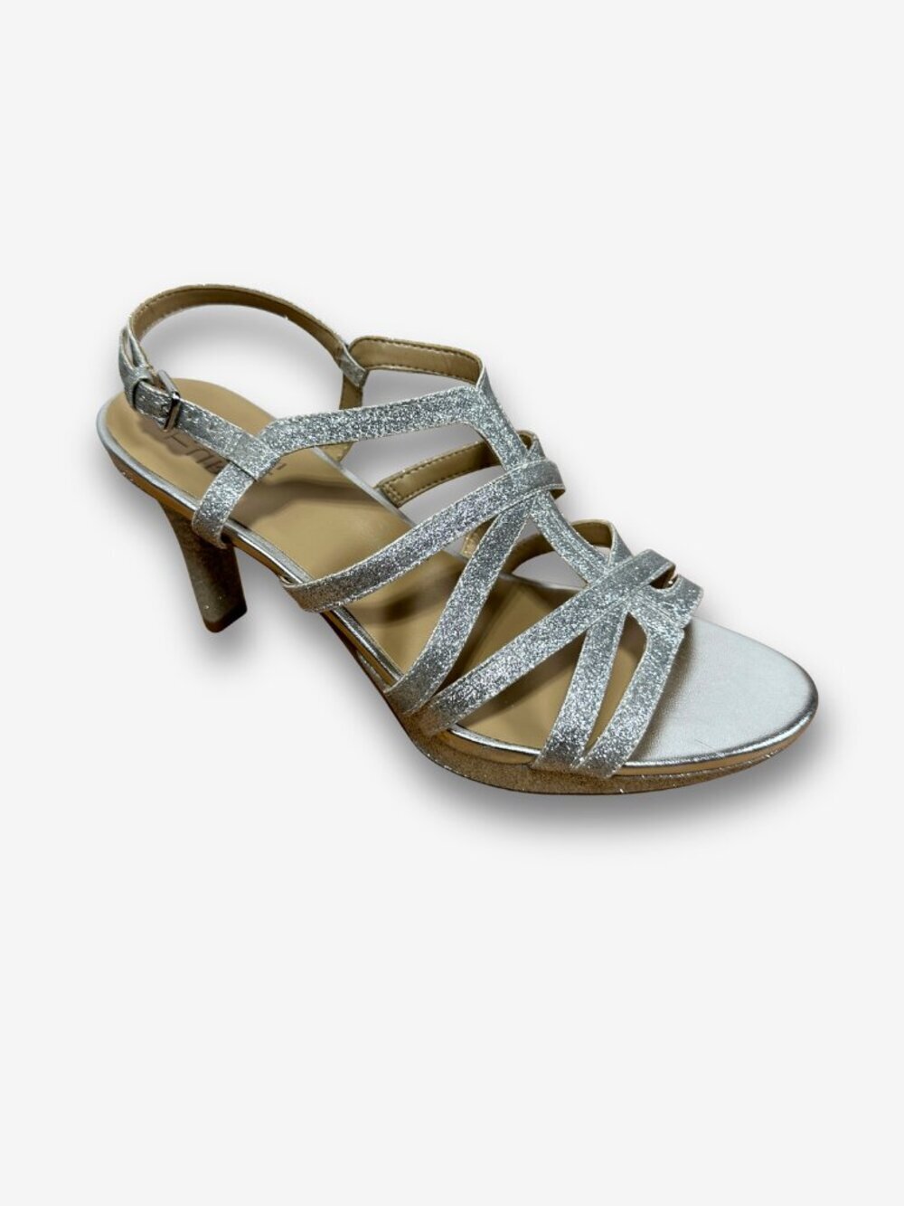 Naturalizer Silver Glitter Heels Strappy Wedding Guest Party Sandals 8